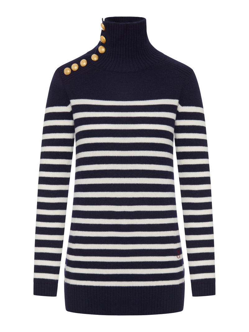 NAVY BLUE STRIPED TURTLENECK SWEATER