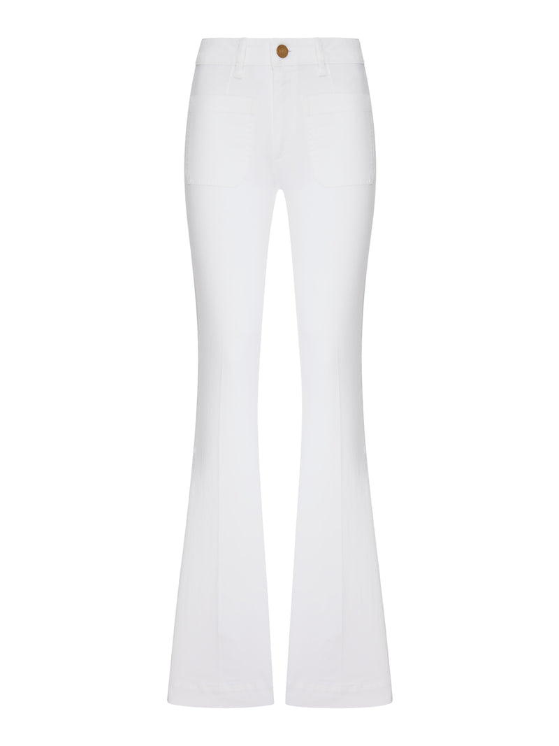 DELPHINE FLARE WHITE DENIM JEANS WITH PATCH POCKETS