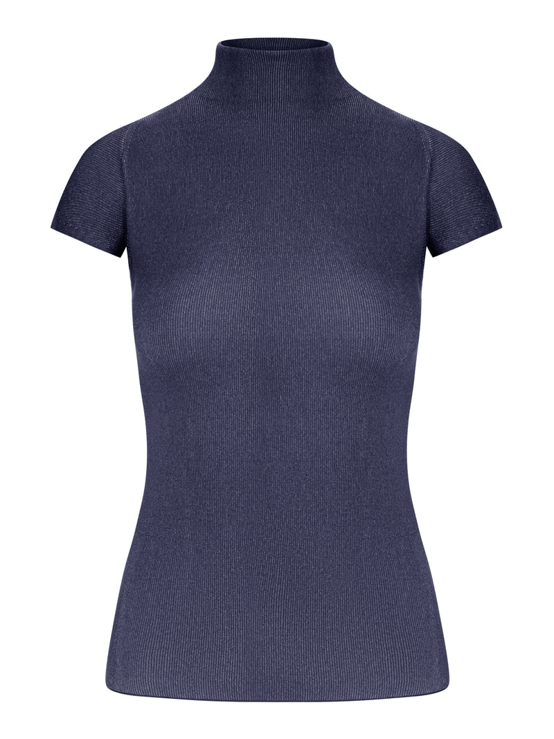 ENGLISH RIBBED VISCOSE TURTLENECK TOP WITH SHORT SLEEVES