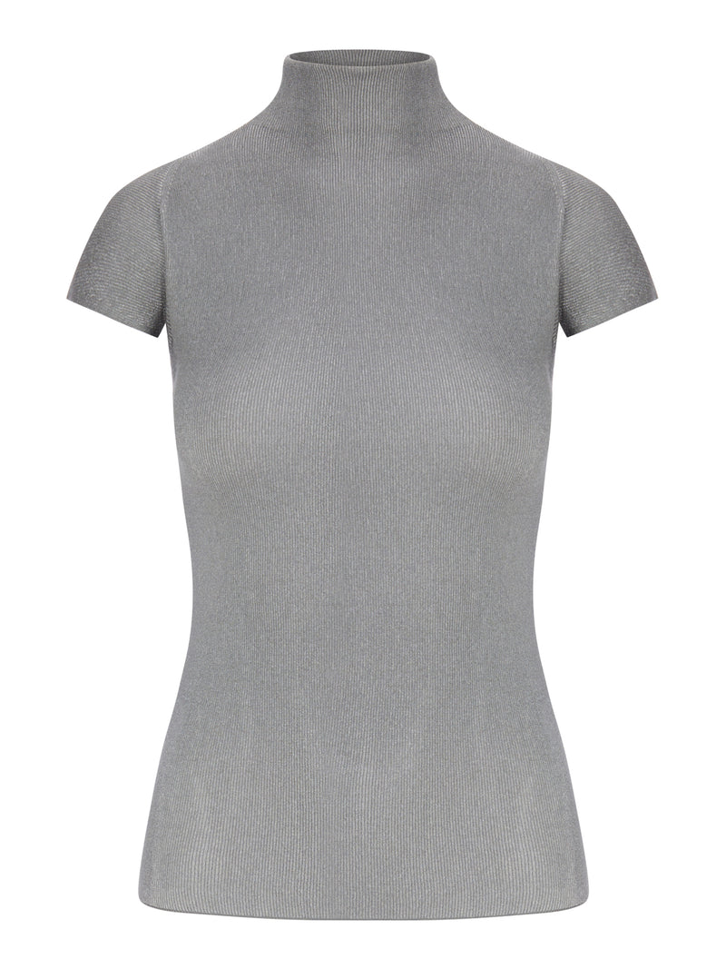 ENGLISH RIBBED VISCOSE TURTLENECK TOP WITH SHORT SLEEVES