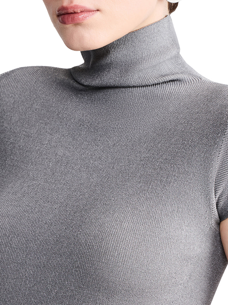 ENGLISH RIBBED VISCOSE TURTLENECK TOP WITH SHORT SLEEVES