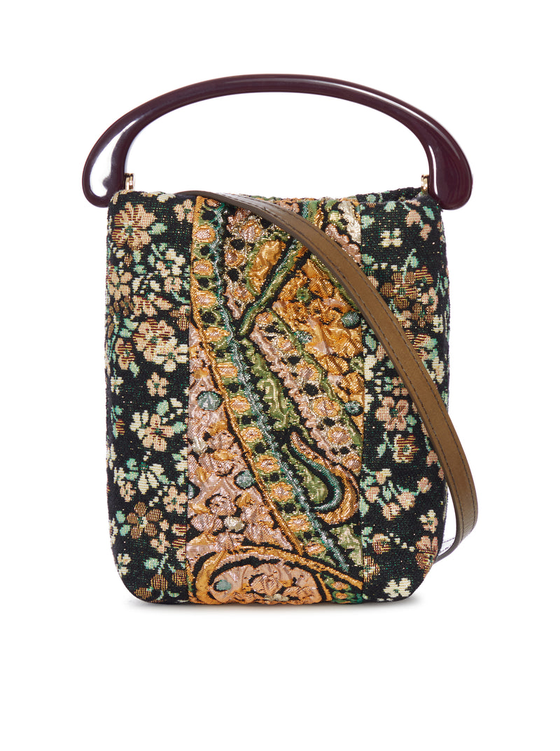 JACQUARD FABRIC BUCKET BAG WITH RIGID HANDLE