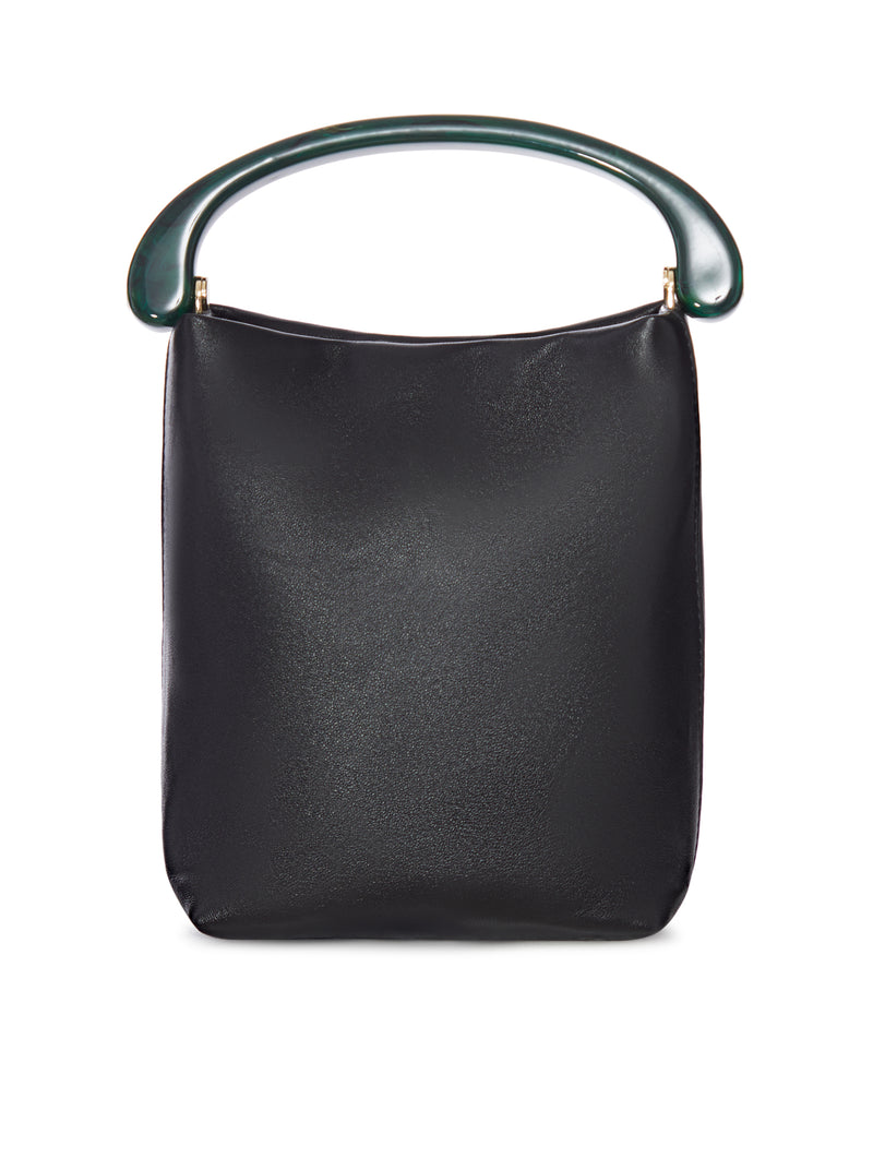 LEATHER BUCKET BAG WITH RIGID HANDLE