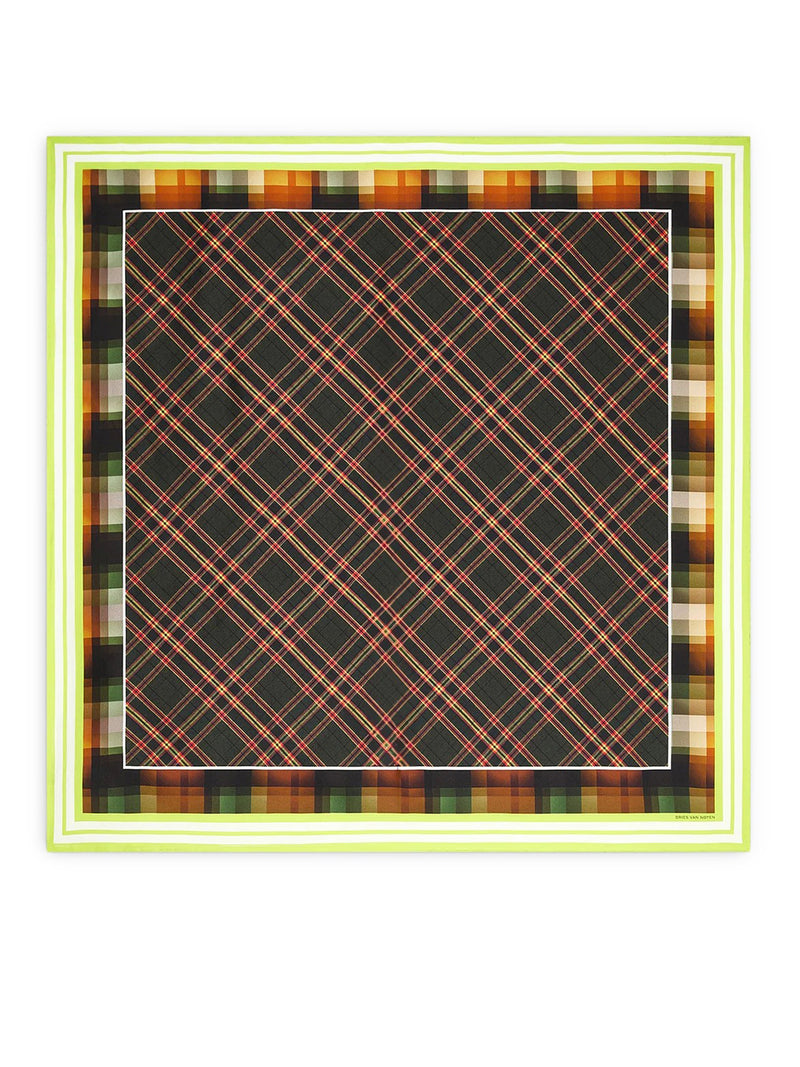 SQUARE SILK SCARF WITH A CONTRASTING CHECK PATTERN
