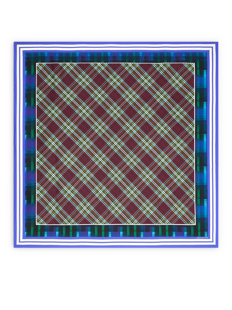 SQUARE SILK SCARF WITH A CONTRASTING CHECK PATTERN