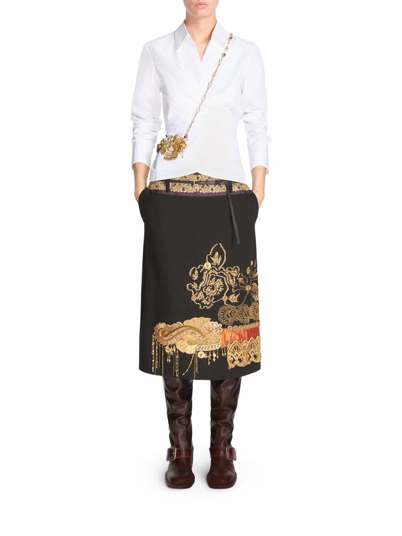 WHITE DRAPED WRAP SHIRT