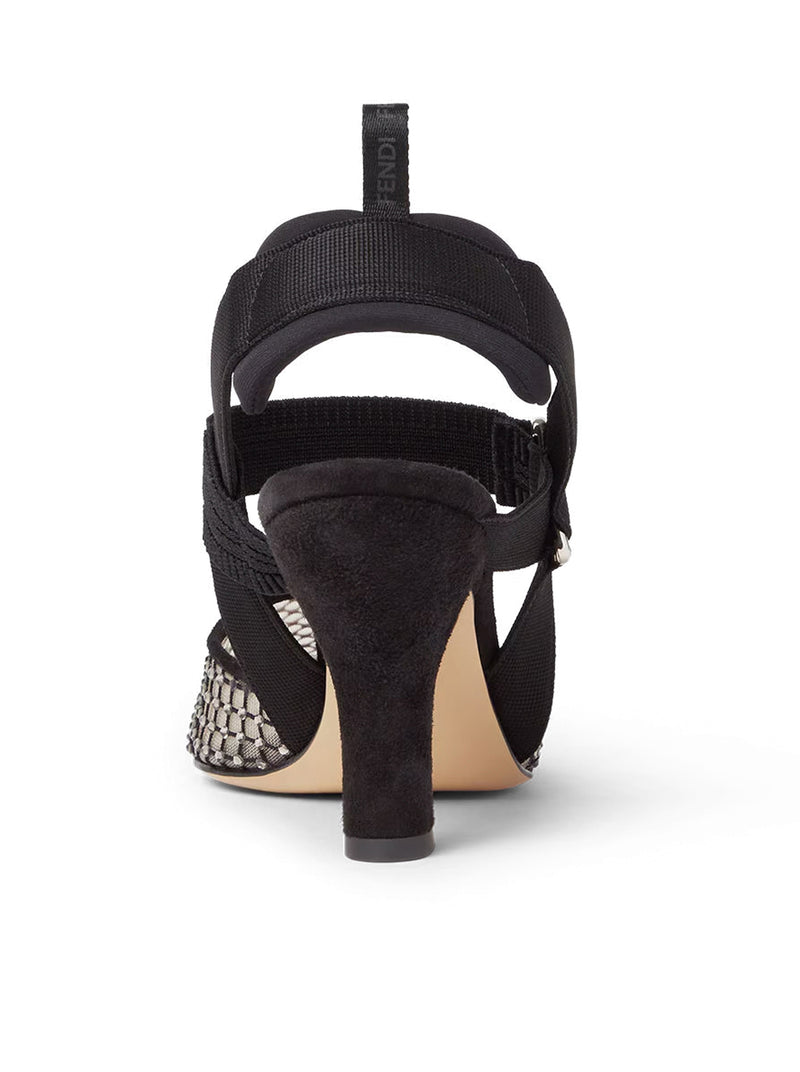 HUMMINGBIRD HIGH-HEELED SLINGBACK IN MESH AND BLACK SUEDE