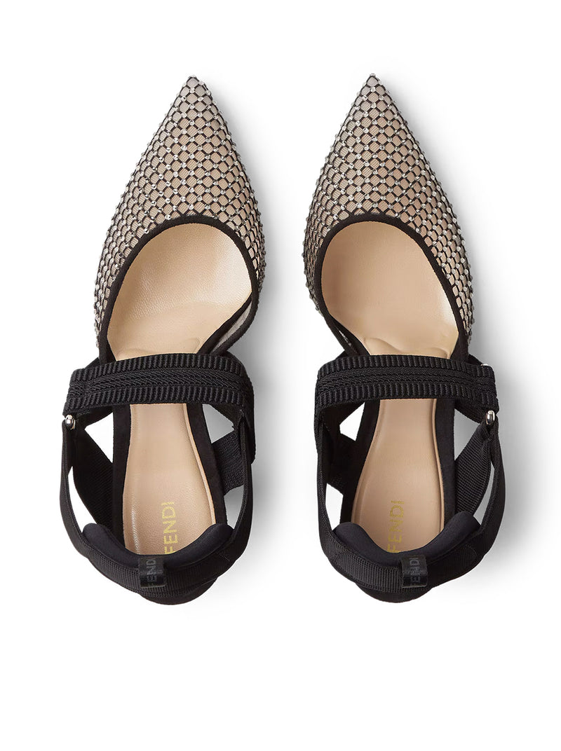HUMMINGBIRD HIGH-HEELED SLINGBACK IN MESH AND BLACK SUEDE