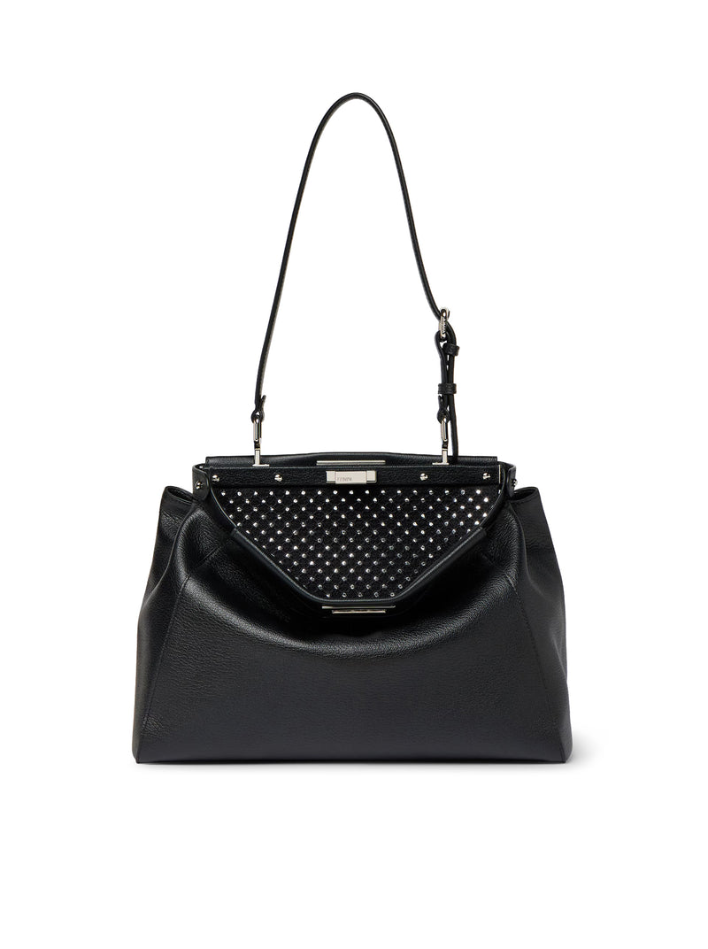 MY MEDIUM PEEKABOO® BLACK LEATHER BAG WITH EMBROIDERED MIRRORS