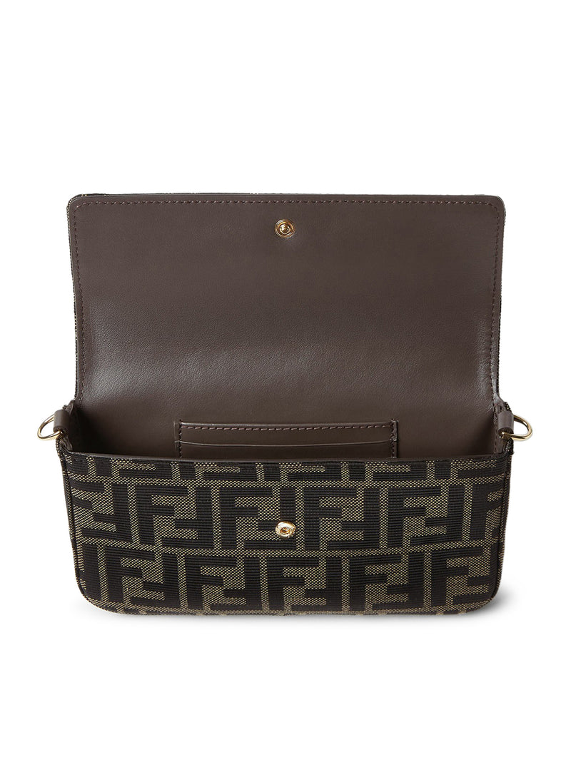 COMPACT WALLET IN FF ZUCCA JACQUARD AND BROWN LEATHER