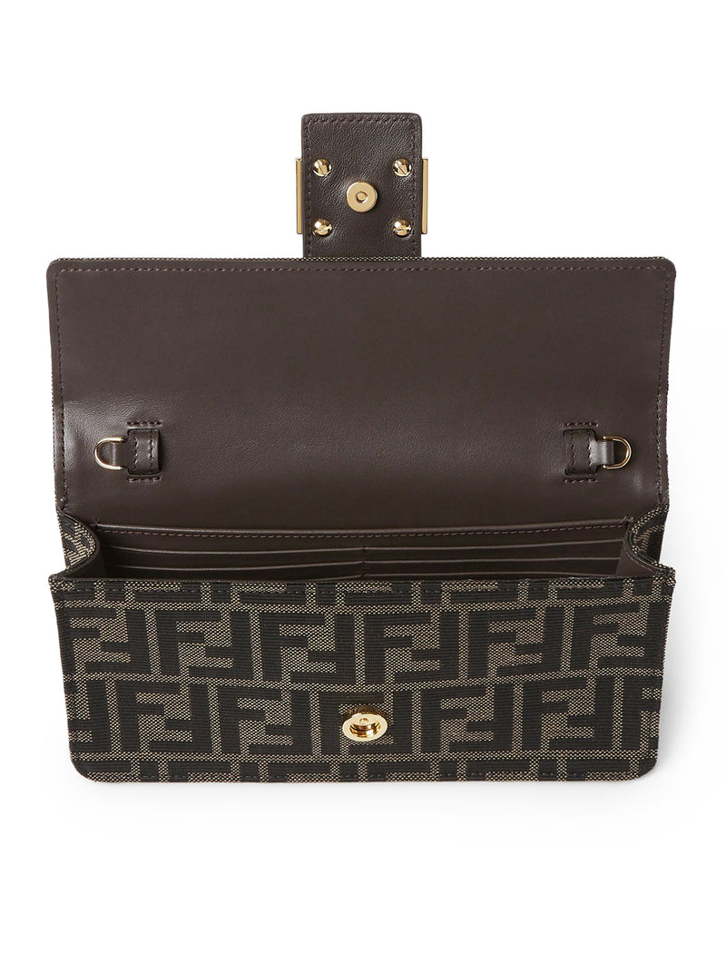 FF ZUCCA JACQUARD AND BROWN LEATHER WALLET