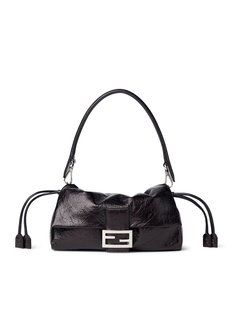 BLACK CRACKLED BAGUETTE® SOFT MEDIUM LEATHER BAG
