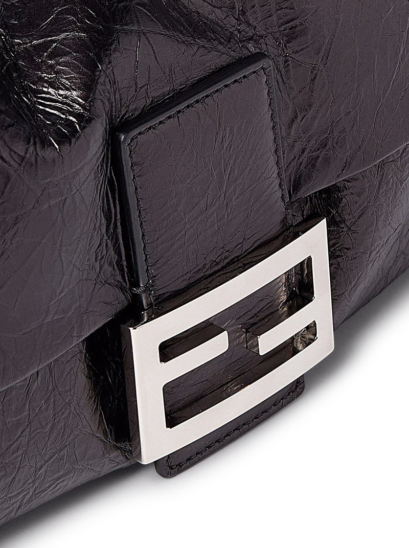 BLACK CRACKLED BAGUETTE® SOFT MEDIUM LEATHER BAG