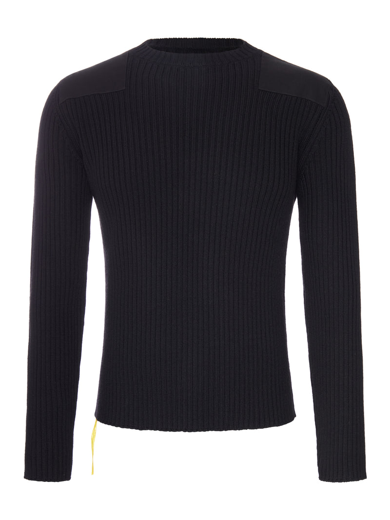 BLACK RIBBED SWEATER WITH SHOULDER DETAILS