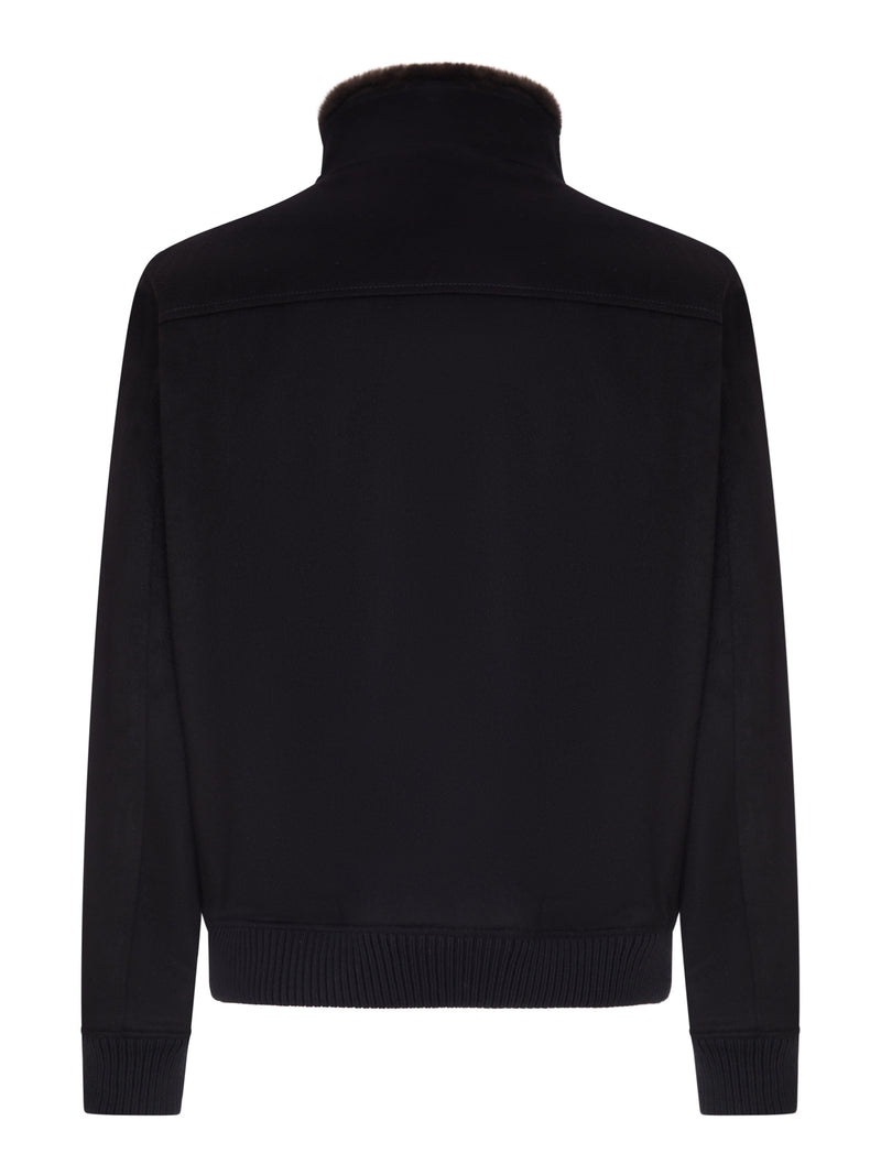 CASHMERE BOMBER JACKET WITH FUR-EFFECT COLLAR