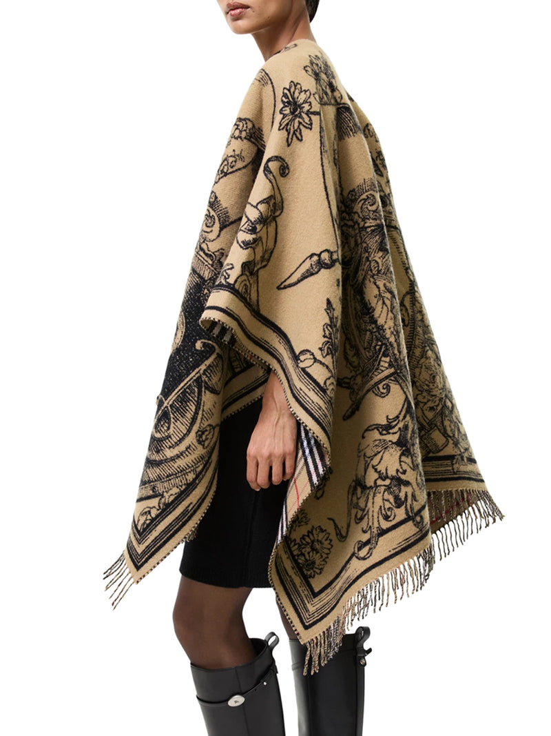 REVERSIBLE WOOL CAPE WITH ETCHED KNIGHT