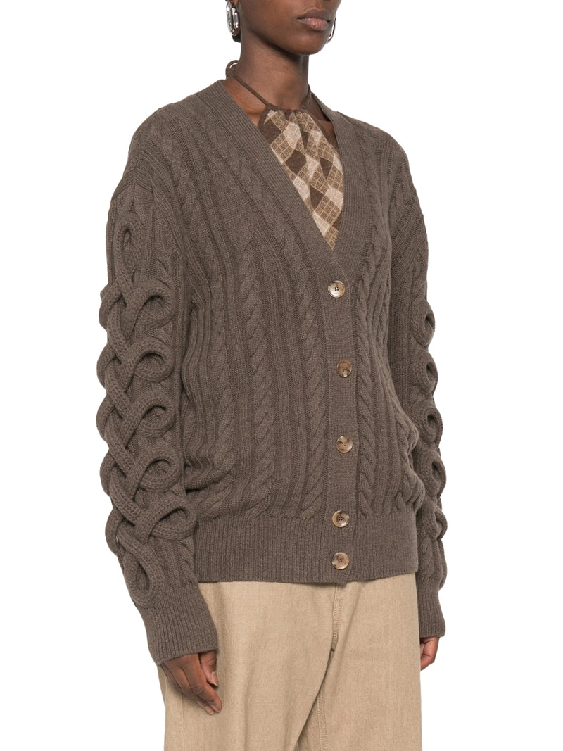 CABLE KNIT CARDIGAN WITH CURLY SLEEVES