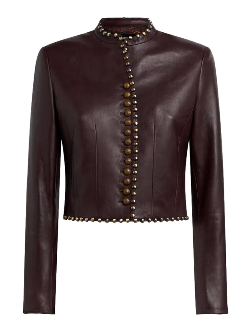 STUDDED CROPPED LEATHER JACKET
