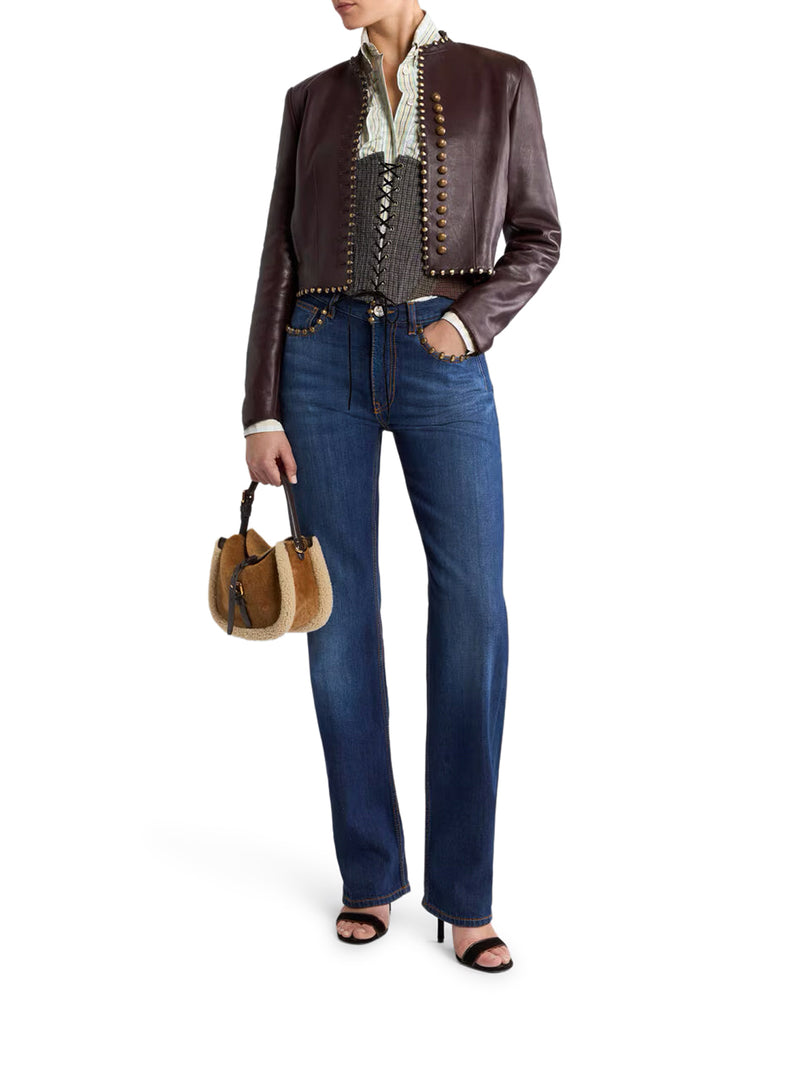 STUDDED CROPPED LEATHER JACKET
