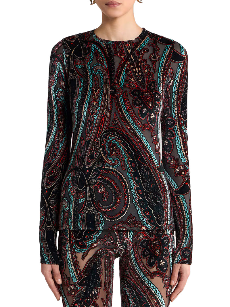 JACQUARD CHENILLE SWEATER WITH PAISLEY PATTERN