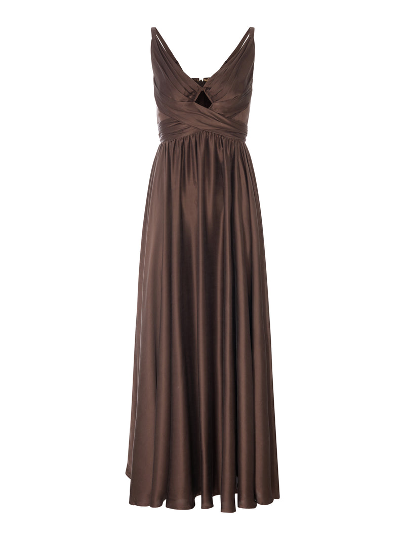 LONG SILK DRESS WITH DRAPED BODICE