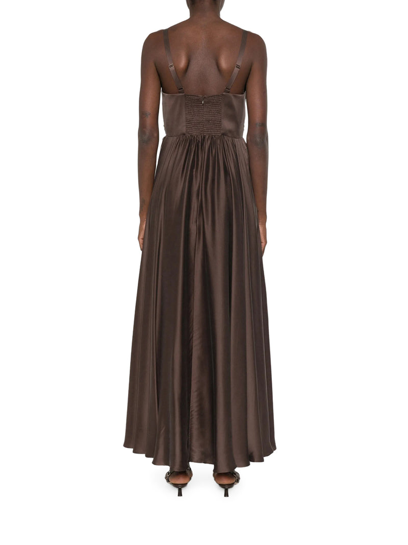 LONG SILK DRESS WITH DRAPED BODICE