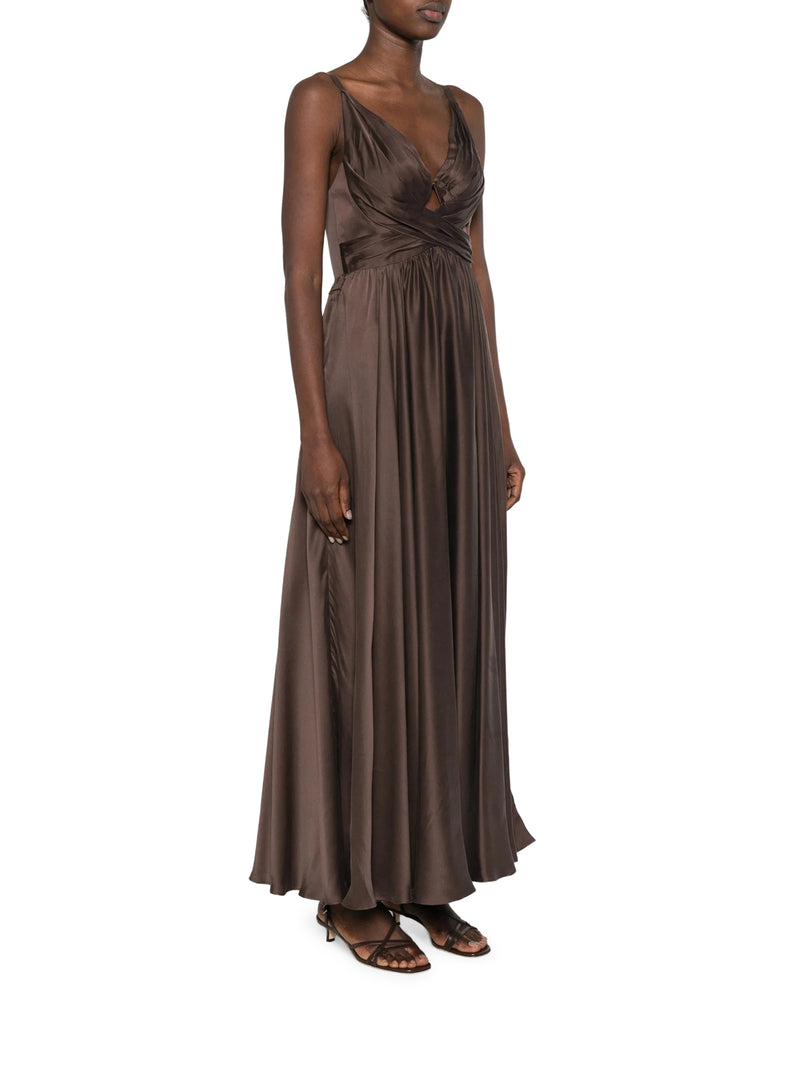 LONG SILK DRESS WITH DRAPED BODICE