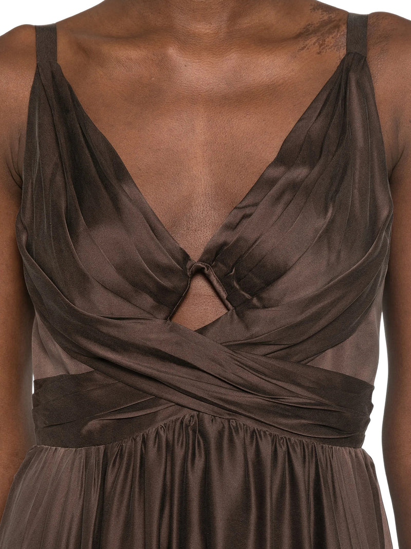 LONG SILK DRESS WITH DRAPED BODICE