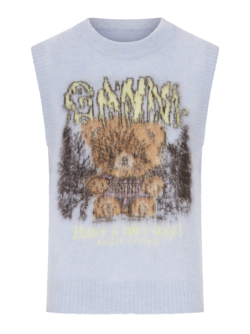 CREWNECK KNITTED VEST WITH FRONT GRAPHIC INTARSIA