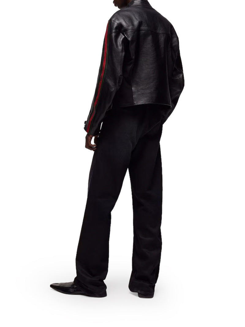 LEATHER BIKER JACKET WITH WEB DETAIL