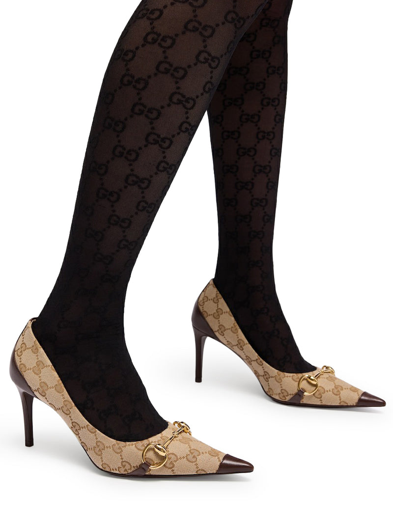 WOMEN`S GG LEATHER AND FABRIC DÉCOLLETÉ