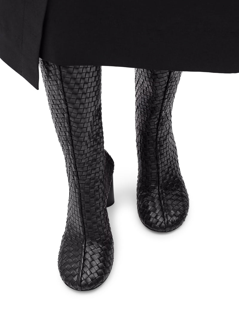 CHERRY WOVEN LEATHER BOOTS