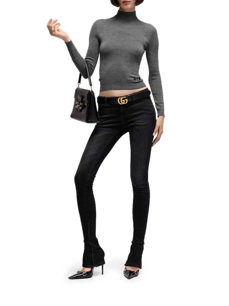 FINE RIBBED WOOL TOP WITH CLAMP
