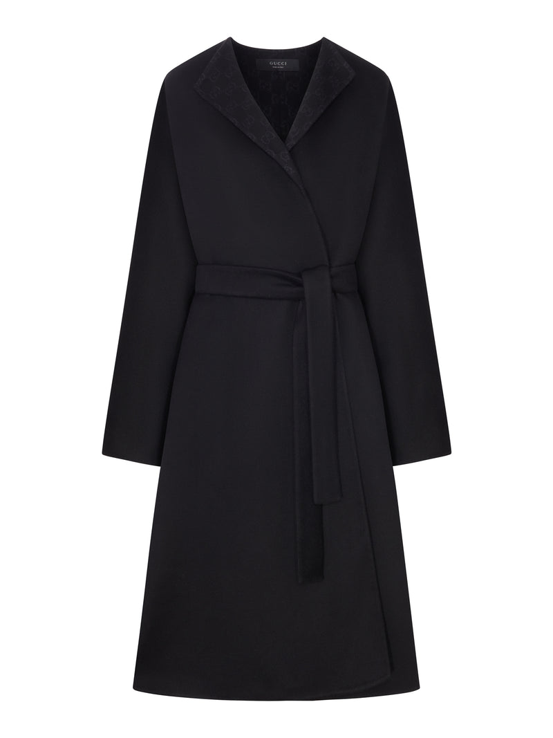 LONG SILK AND WOOL COAT WITH GG LINING