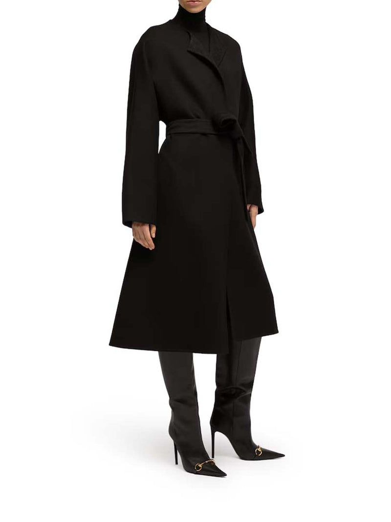 LONG SILK AND WOOL COAT WITH GG LINING