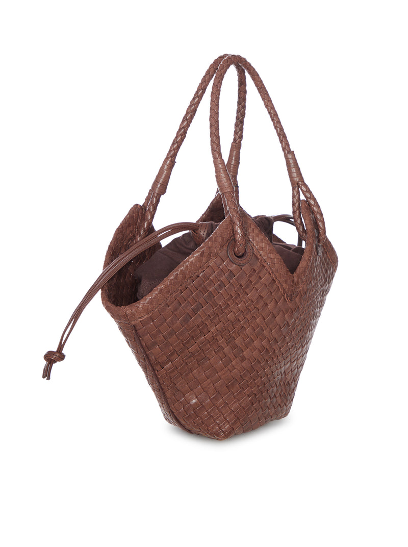 SMALL WOVEN LEATHER SHOPPER BAG WITH HANDLES