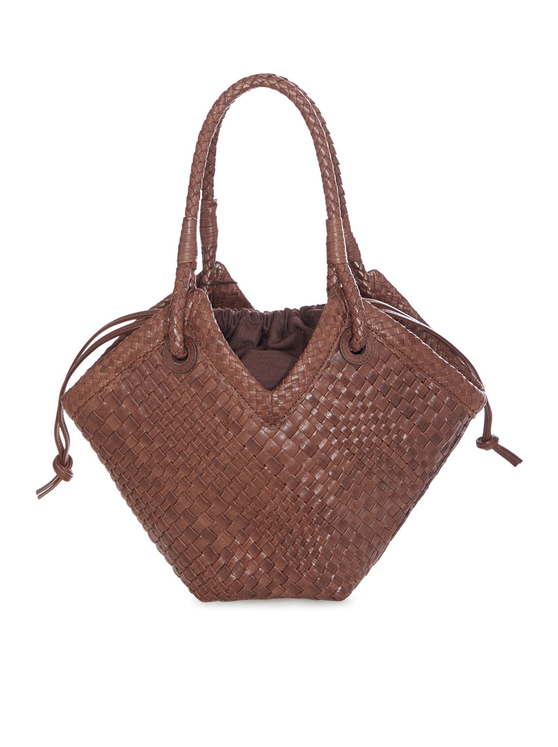 SMALL WOVEN LEATHER SHOPPER BAG WITH HANDLES