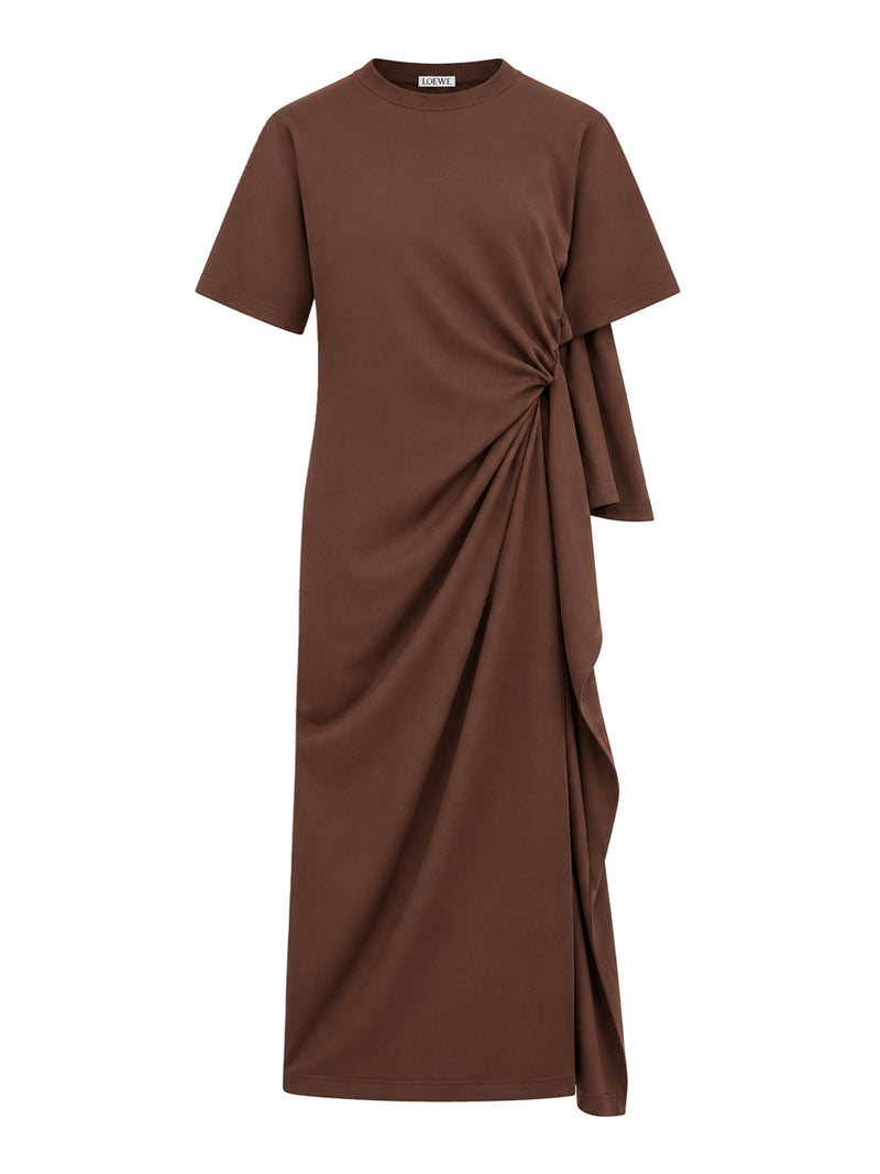 DRESS WITH ASYMMETRIC DRAPED CONSTRUCTION AND CAPE PANEL