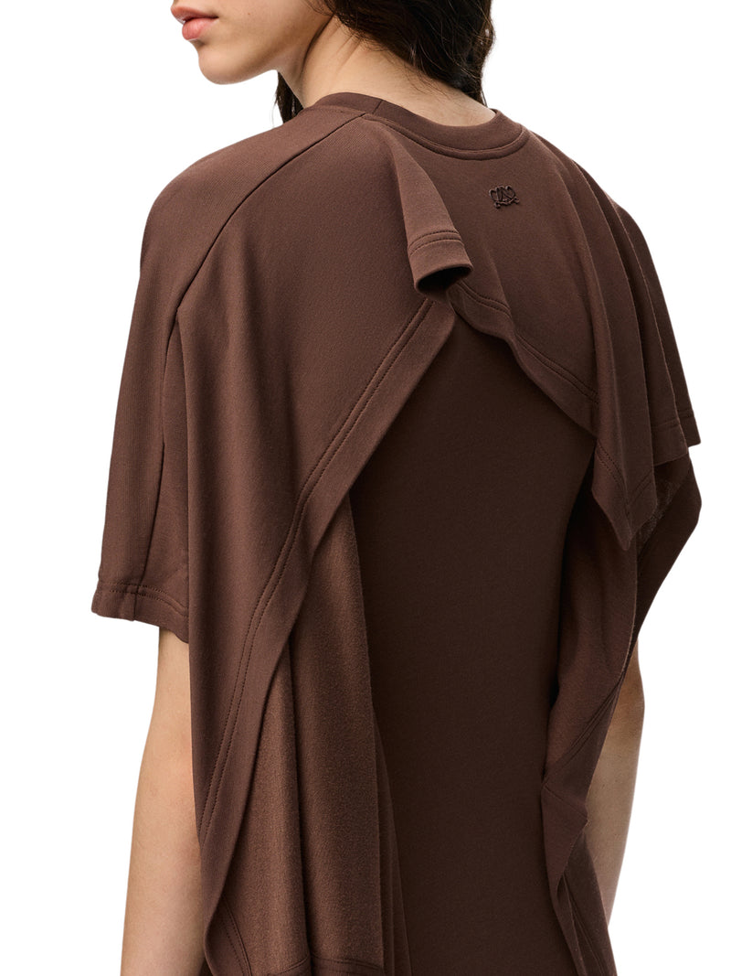 DRESS WITH ASYMMETRIC DRAPED CONSTRUCTION AND CAPE PANEL
