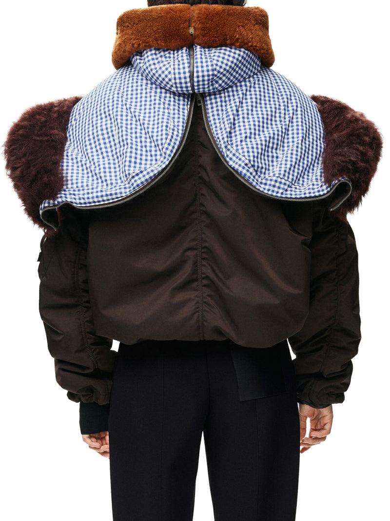 TECHNICAL COATING BOMBER JACKET WITH DOUBLE LAYER CONSTRUCTION AND CHECKED BACK