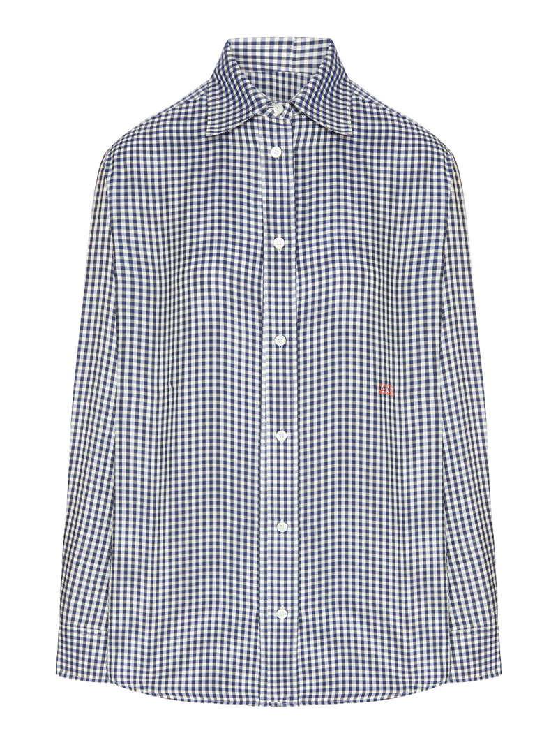 CHECKED SILK TWILL SHIRT WITH A CONTRASTING MICRO-PATTERN