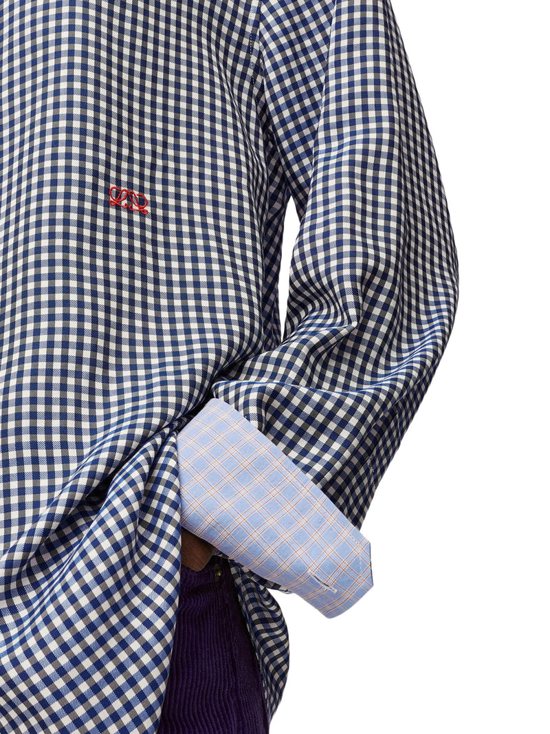 CHECKED SILK TWILL SHIRT WITH A CONTRASTING MICRO-PATTERN