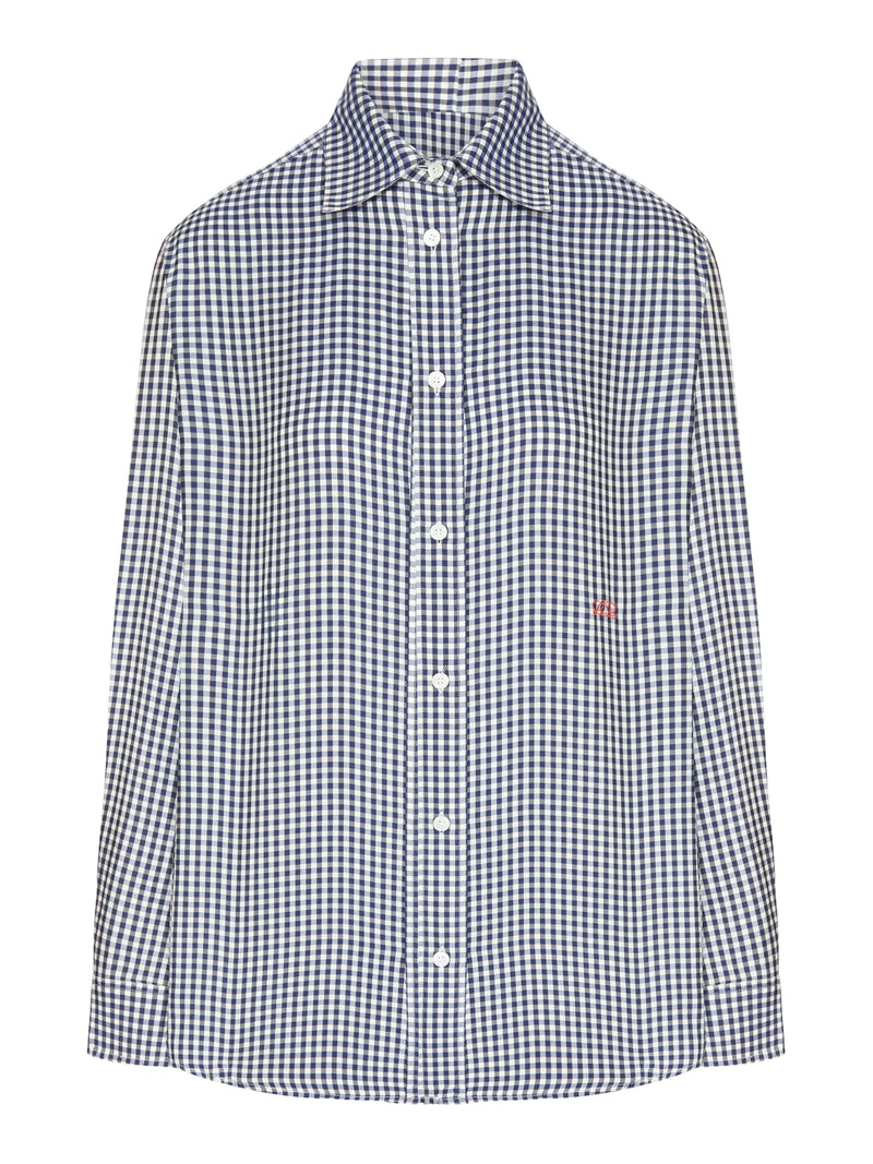 CHECKED SILK TWILL SHIRT WITH A CONTRASTING MICRO-PATTERN
