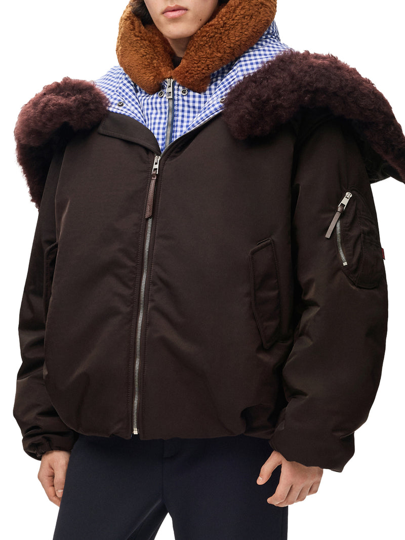TECHNICAL COATING BOMBER JACKET WITH DOUBLE LAYER CONSTRUCTION AND CHECKED BACK