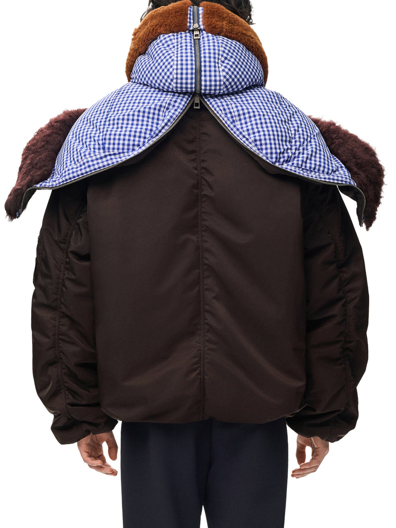 TECHNICAL COATING BOMBER JACKET WITH DOUBLE LAYER CONSTRUCTION AND CHECKED BACK