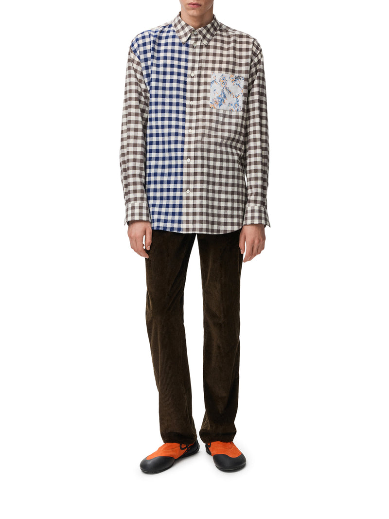 WOOL-COTTON BLEND FLANNEL SHIRT WITH CONTRASTING PATCHWORK CONSTRUCTION