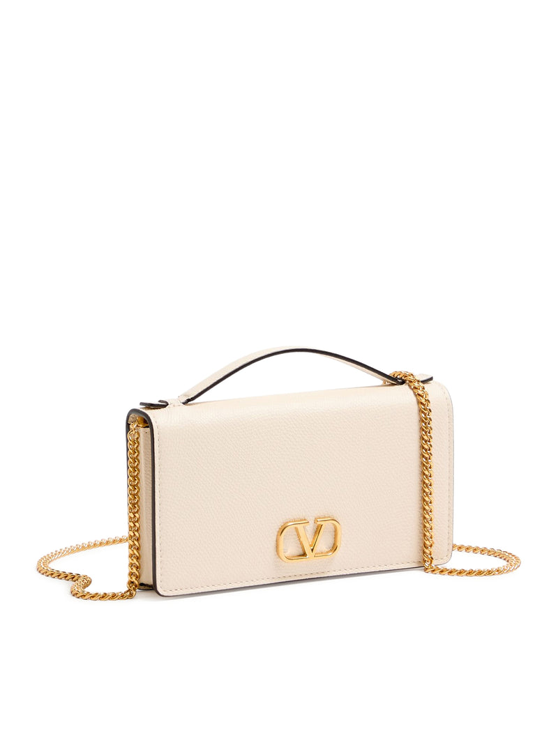 VLOGO SIGNATURE CHAIN WALLET IN GARNET CALFSKIN