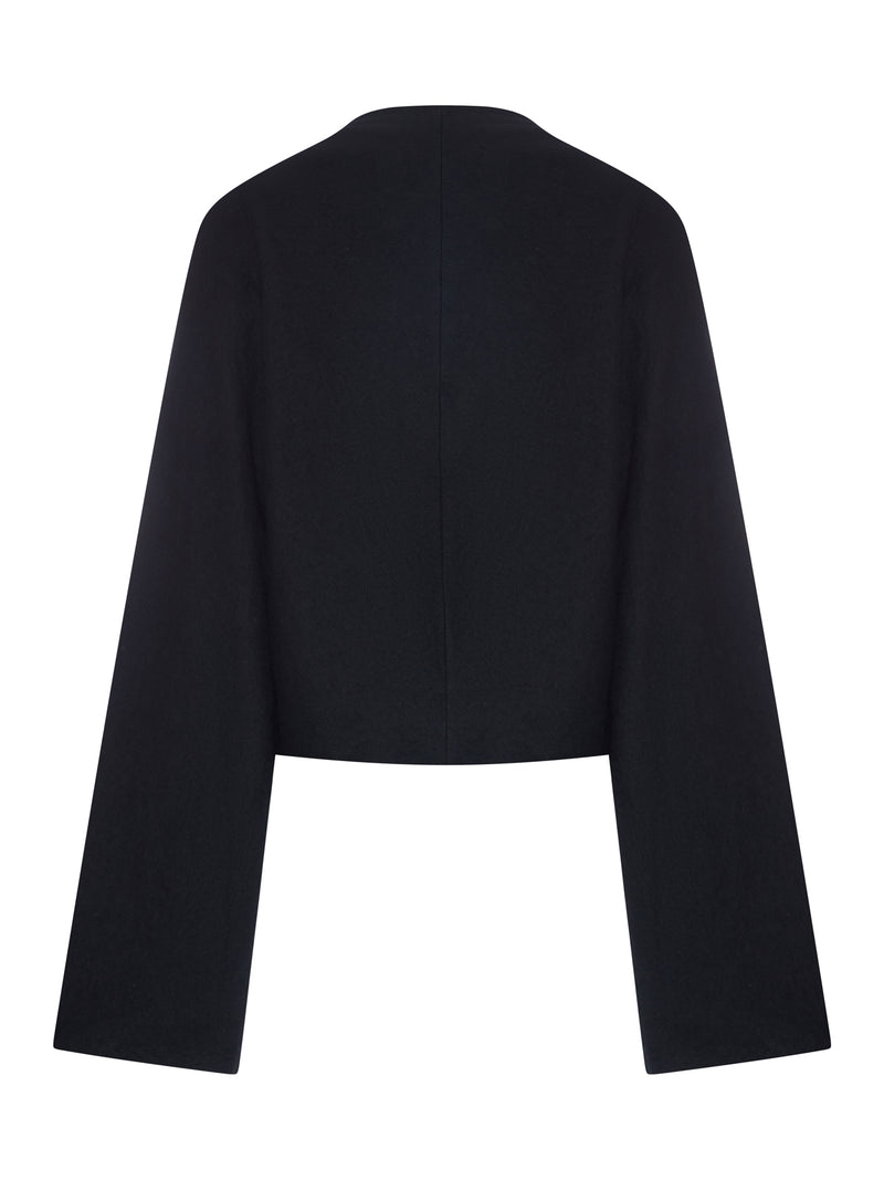 DRAPED WOOL-COTTON BLEND CROP TOP