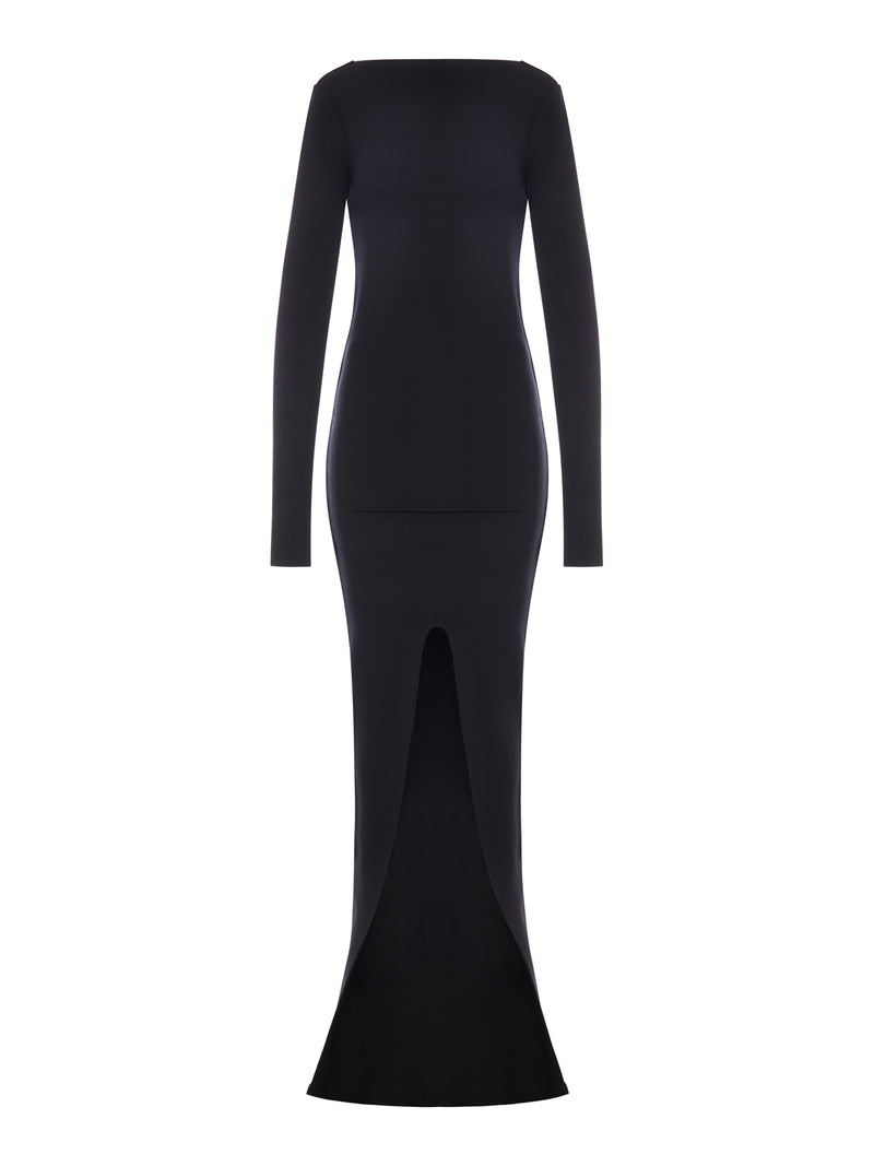 LONG DRESS WITH A FRONT SLIT AND A DEEP BACK NECKLINE