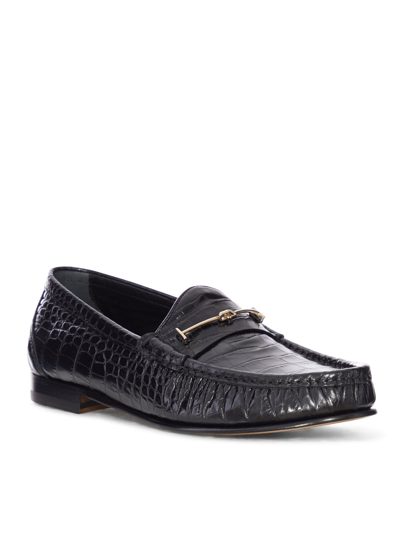 CROCODILE PRINT LEATHER MOCCASIN WITH METAL CLIP